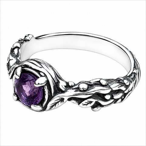 SILVER TWIG RING WITH AMETHYST, 925 SILVER