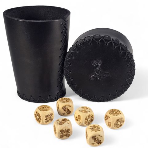LEATHER CUP FOR DICE WITH LID - THOR'S HAMMER