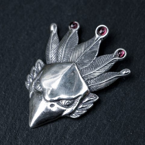 FEUERVOGEL, SILBERANHÄNGER MIT GRANATEN, AG 925 12G