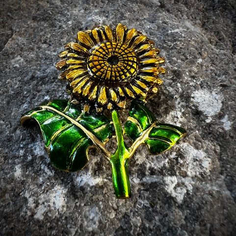 SUNFLOWER, COSTUME BROOCH WITH VITRAIL