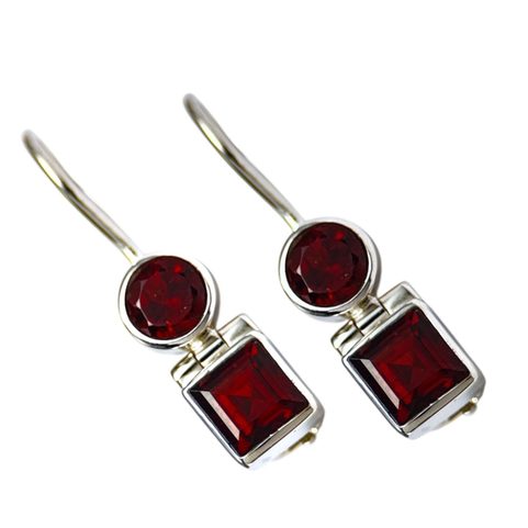 CASTELLIS, BOUCLES D'OREILLES EN ARGENT, GRENAT, AG 925/1000