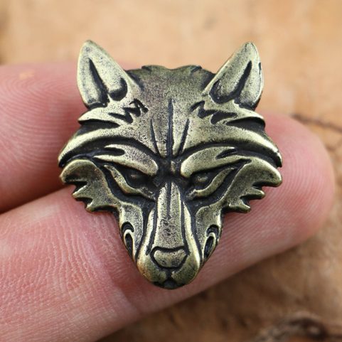 VUK, WOLF HEAD PENDANT, ZINC, ANT. BRASS