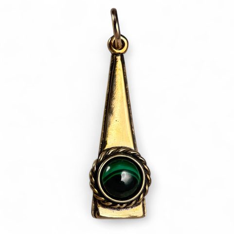TRIANGLE, PENDENTIF, BRONZE, MALACHITE