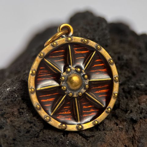 VIKING, SHIELD, PENDANT, BRONZE, ENAMEL