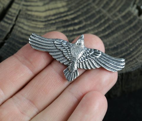 FLYING CROW - RAVEN PENDANT, STERLING SILVER