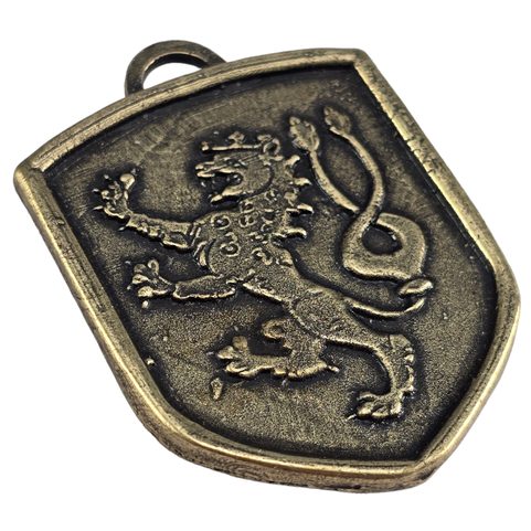 CZECH LION, MEDIEVAL COAT OF ARMS IN SHIELD, ZINC, OLD BRASS
