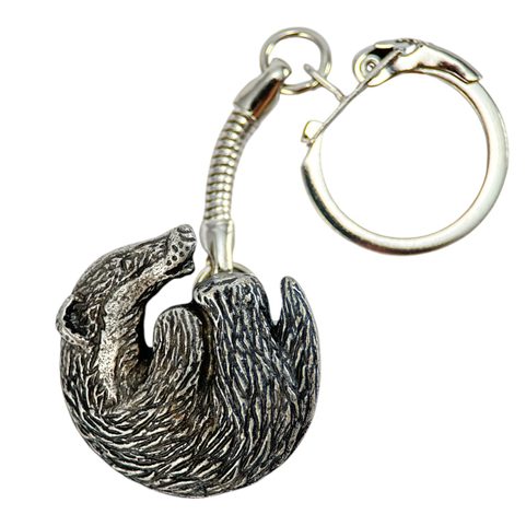 BADGER KEY RING, ZINC ANTIQUE SILVER