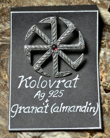 KOLOVRAT WITH GARNET, SILVER SLAVIC COLOVRAT PENDANT, AG 925