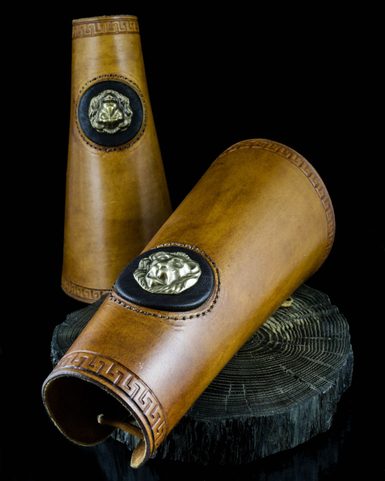GLADIATOR - LION'S HEAD, LEATHER BRACERS