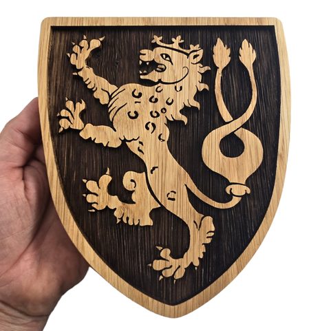 LION TCHEQUE, ARMOIRIES MÉDIÉVALES SUR BOUCLIER 20CM