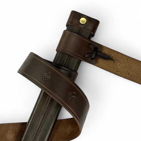 LEATHER SCABBARD FOR ONE HANDED SWORDS, FLEUR DE LIS