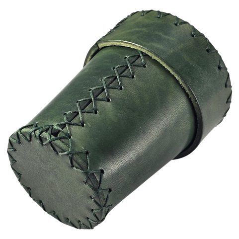 LEATHER CUP FOR DICE WITH LID - GREEN FOR FISHERMEN