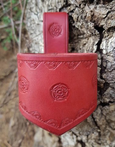 FLOWER, LEATHER DRINKING HORN HOLDER, RED