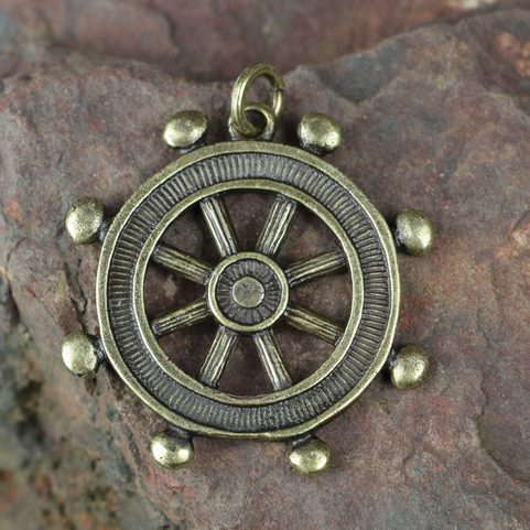 STEERING WHEEL, MASSIVE ZINC PENDANT, ANTIQUE BRASS