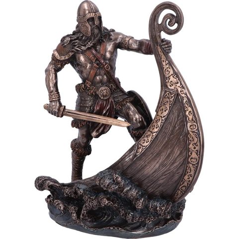 BRONZED HALVOR VIKING LONGSHIP FIGURINE 24CM