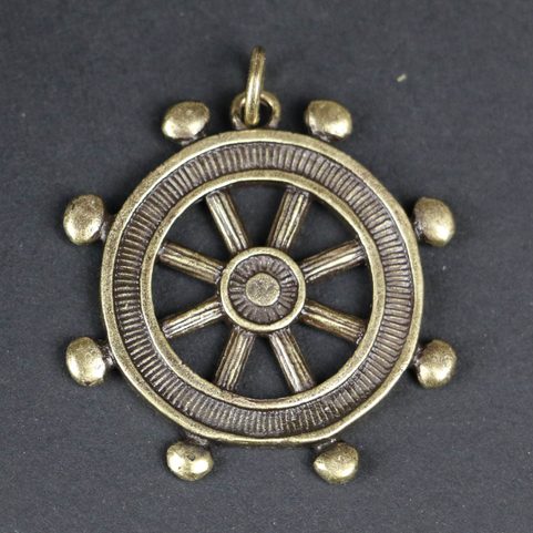 STEERING WHEEL, MASSIVE ZINC PENDANT, ANTIQUE BRASS