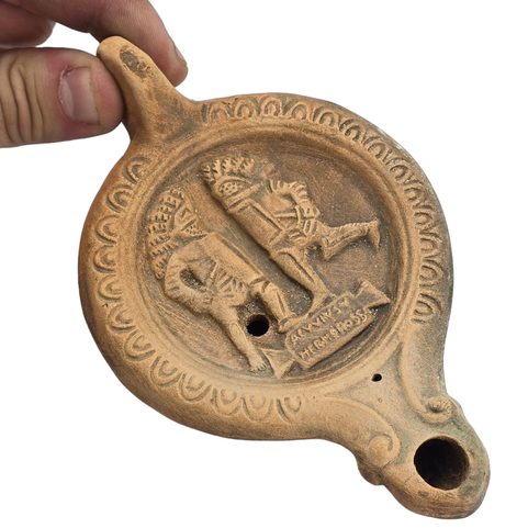 OIL LAMP, GLADIATOR'S DUEL, LANTERN