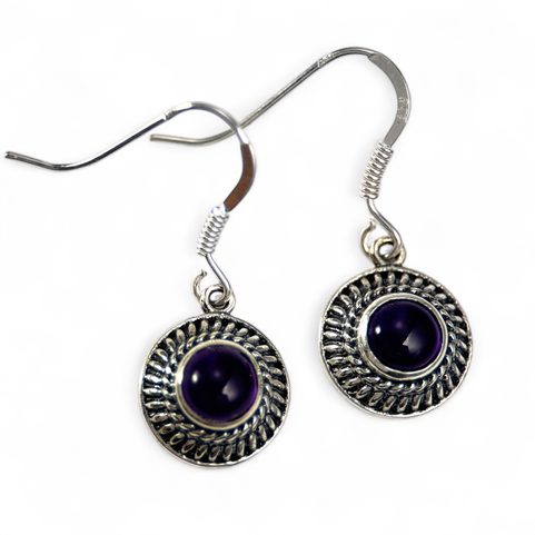 POMPEII, SILVER ANTIQUE EARRINGS, AMETHYST, AG 925/1000