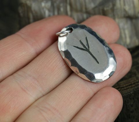 ALGIZ, RUNE, STERLING SILVER PENDANT