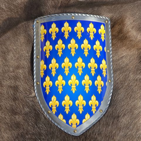 FRANCE, BOUCLIER MÉDIÉVAL - MÉTAL, FLEUR DE LIS, FAIT MAIN
