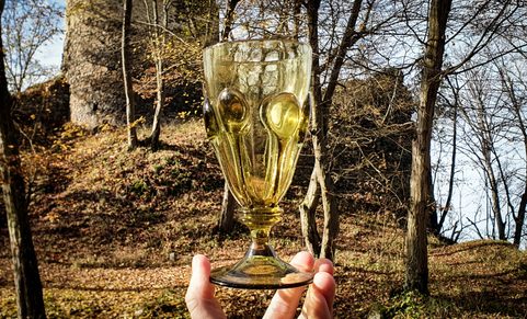 PERCHTA, BOHEMIAN MEDIEVAL GOBLET, GREEN FOREST GLASS