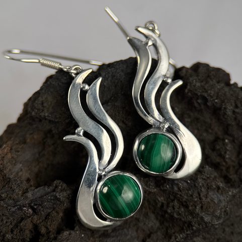 IRIS - MALACHITE EARRINGS, STERLING SILVER