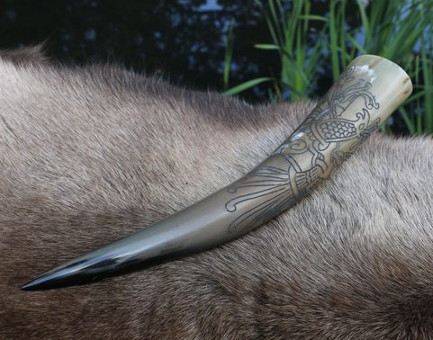 VIKING, CARVED DRINKING HORN