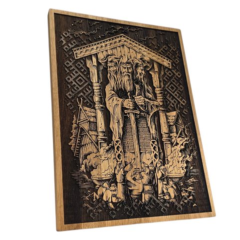 SVANTOVIT, SLAVIC GOD OF WAR, WALL DECORATION, WOOD 30X40CM