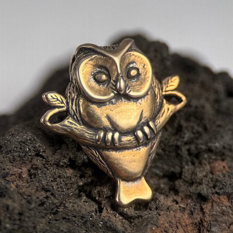 OWL ON BRANCH, AMULET, BRONZE