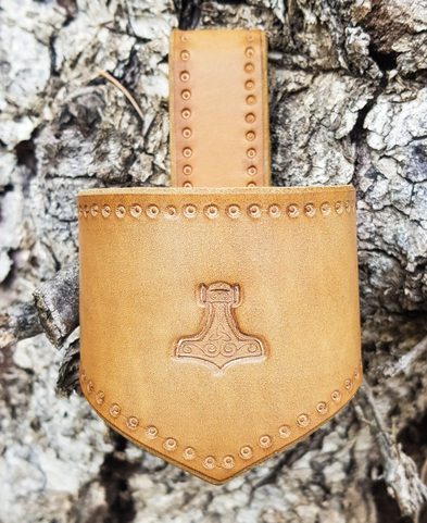 THOR'S HAMMER, LEATHER DRINKING HORN HOLDER, BROWN