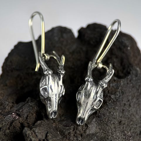 CERF - CRÂNE, BOUCLES D'OREILLES ARGENT