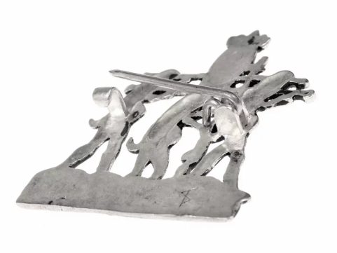 PROCESSION DE PHALLUS, PENDENTIF DE PÈLERIN MÉDIÉVAL, BRONZE