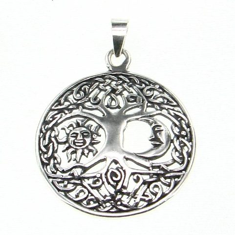 SUN AND MOON IN LIVING TREE, SILVER PENDANT