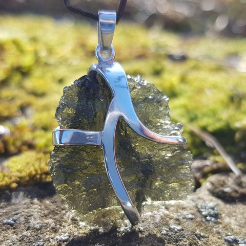POLARIS MOLDAVITE, STERLING SILVER PENDANT