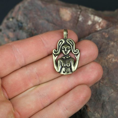CELTIC GODDESS, ZINC PENDANT, ANTIQUE BRASS
