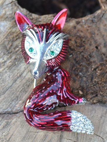 FOX, HAND PAINTED COSTUME BROOCH