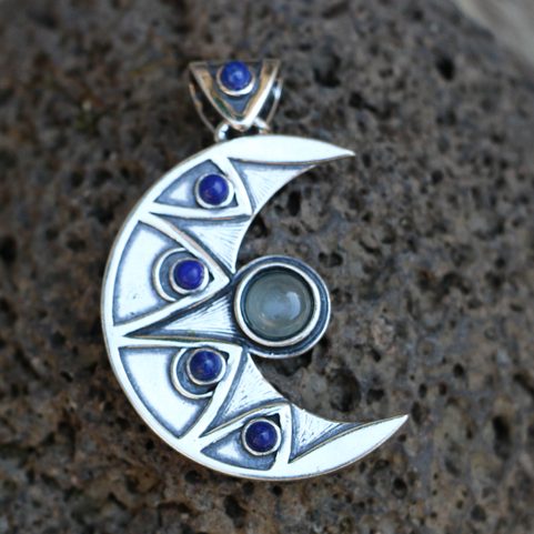 PENDENTIF LUNA, LAPIS LAZULI, ARGENT