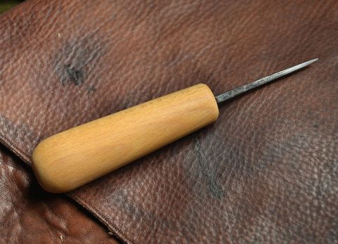 FORGED HISTORICAL AWL ON LEATHER, STRAIGHT