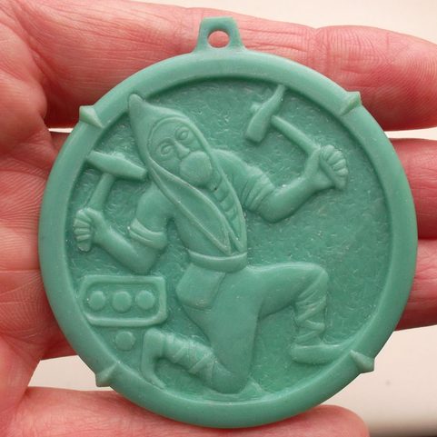 MEDIEVAL MINER - KUTTENBERG, BOHEMIA, PENDANT, ANT.BRASS