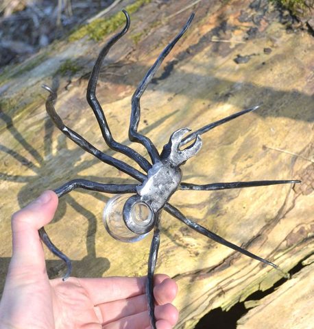 BLACK WIDOW, FORGED SPIDER FIGURE WITH GLASS