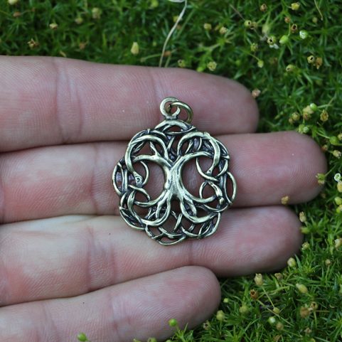 CELTIC TREE OF LIFE, KNOTTED, ZINC PENDANT, ANTIQUE BRASS