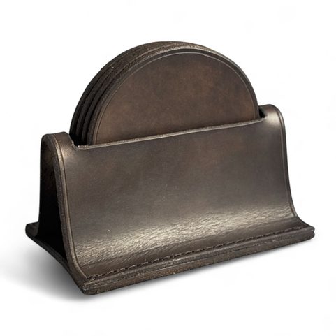 LEATHER COASTERS AND HOLDER