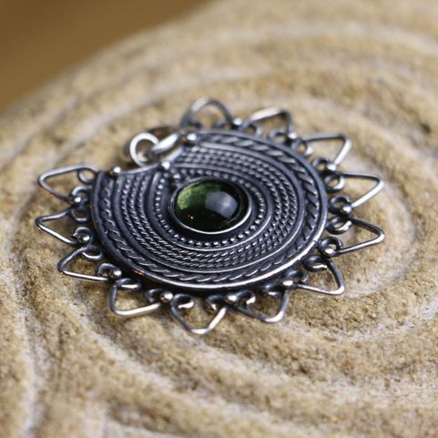 LADA MOLDAVITE, GREAT MORAVIA PENDANT SILVER 925