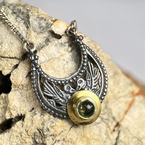 BYZANTIA - SILVER NECKLACE WITH MOLDAVITE, AG 925/1000