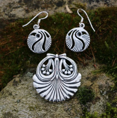 MUSCHEL, PRAG JUGENDSTIL, OHRRINGE SILBER 925