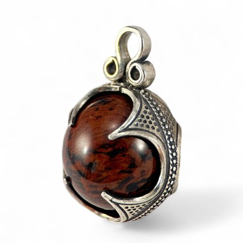JASPER - BLACK AND RED, VIKING PENDANT, GOTLAND, SILVER 925/1000