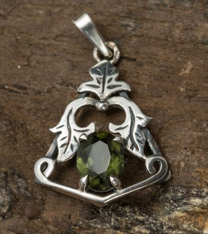 ZEPHYRA, PENDENTIF, MOLDAVITE, COUPÉ, ARGENT