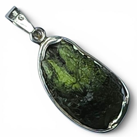 PENDENTIF EN ARGENT AVEC MOLDAVITE NATURELLE, AG 925