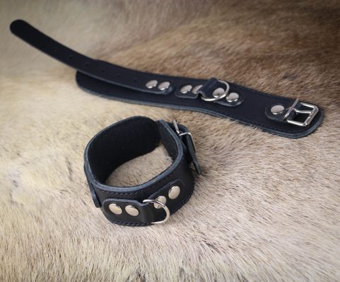 LEATHER FOOT HANDCUFFS, NARROW - PAIR
