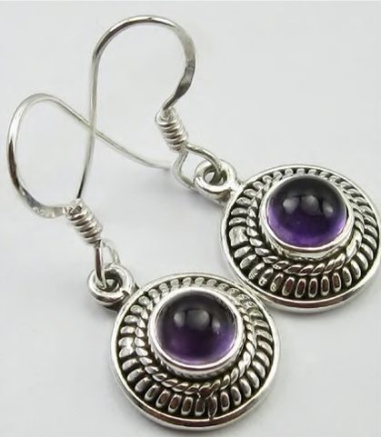 POMPEII, SILVER ANTIQUE EARRINGS, AMETHYST, AG 925/1000